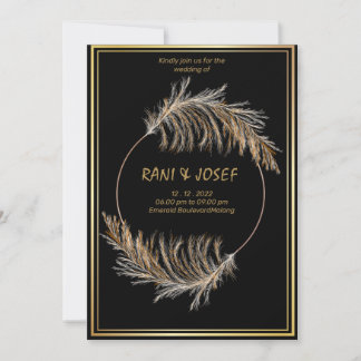 Luxury BLACK-Pampas Grass Boho Hochzeit Einladung