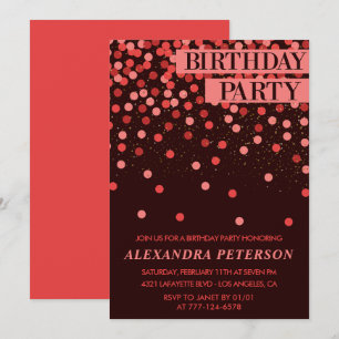 Luxury Black Red Glitzer Confetti 99. Geburtstag Einladung