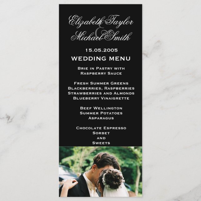 Luxury Black Wedding Foto Kiss Wedding Menu Menükarte (Vorderseite)