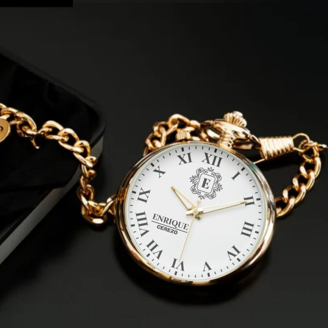 Luxury Black & White Monogram Custom Engraved Gift Armbanduhr (Von Creator hochgeladen)