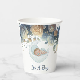 Luxury Blue And Gold Roses Floral Boy Baby Shower Pappbecher