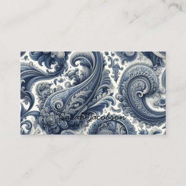 Luxury Blue and White Paisley Visitenkarte (Vorderseite)