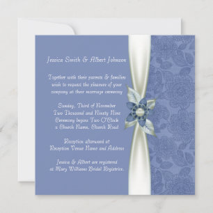 Luxury Blue Blume Ribbon Damask Hochzeitsempfang Einladung