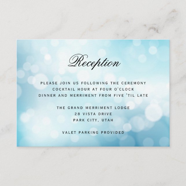Luxury Blue Bokeh Glitzer Light WEDDING REZEPTION Begleitkarte (Vorderseite)