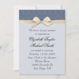 Luxury Blue Elegant Damask Ribbon Wedding Einladun Einladung