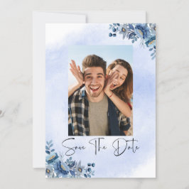 Luxury Blue Floral Wedding Save the Date Einladung