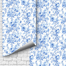 Luxury Blue French Toile Roses Floral Wallpaper  Tapete