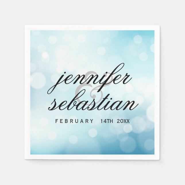 Luxury Blue Glitzer bokeh WEDDING MONOGRAM Serviette (Vorderseite)