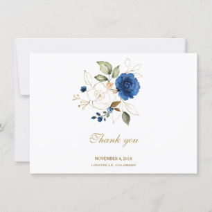 Luxury Blue Gold Floral Wedding Vielen Dank Dankeskarte