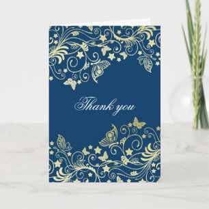 Luxury Blue Gold Floral Wirbel Vielen Dank Dankeskarte