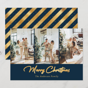 Luxury Blue Gold Foil Foto Frohe Weihnachten