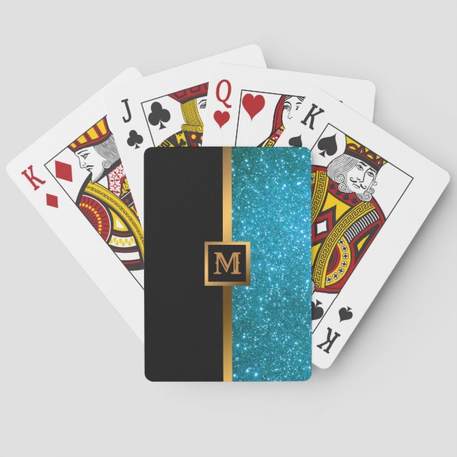 Luxury Blue Gold Glitzer Spielkarten (Rückseite)
