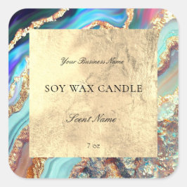 Luxury Blue Gold Marble Geode Muster Kerze Quadratischer Aufkleber
