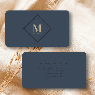 Luxury Blue & Gold Monogram Beruflich Elegant Visitenkarte