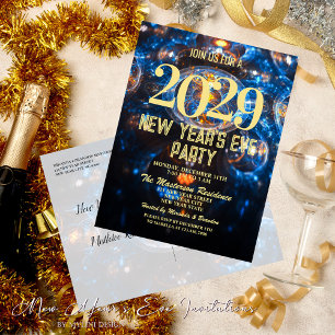 Luxury Blue Gold Silvester Party Einladung Postkarte
