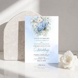 Luxury Blue Hydrangea Floral Gold Wedding Invite Einladung