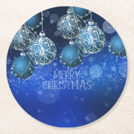Luxury Blue & Silver Christmas Bauble Runder Pappuntersetzer