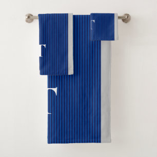 Luxury Blue Striped Boy Mit Monogramm Badhandtuch Set