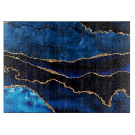 Luxury Blue und Gold Glitzer Agate Schneidebrett