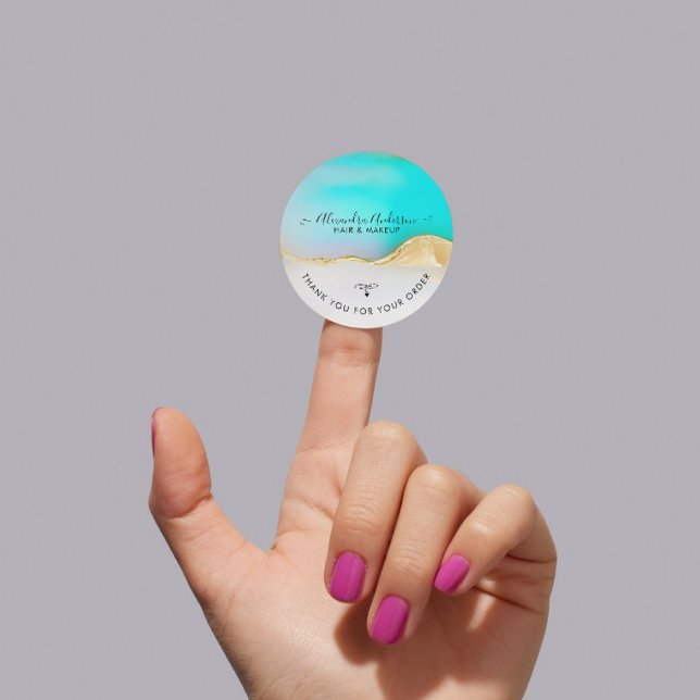 Luxury Blue White Gold Agate Business Vielen Dank Runder Aufkleber (Luxury Blue White Gold Agate Business Thank you Classic Round Sticker)