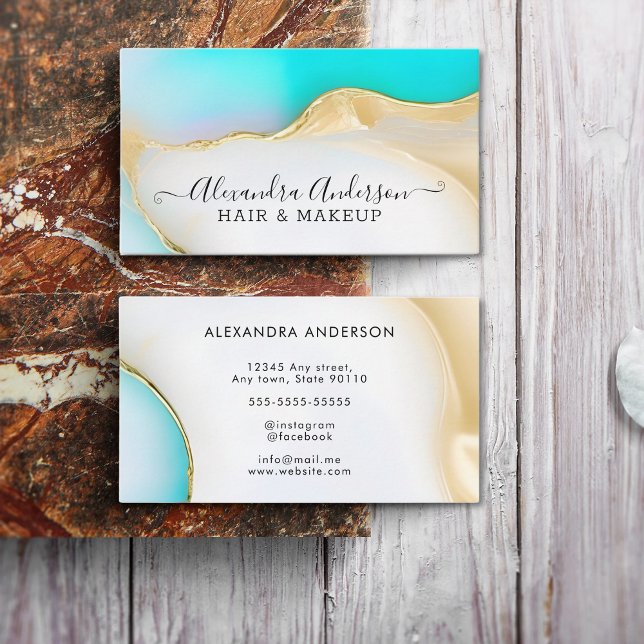 Luxury Blue White Gold Agate Marble Script Visitenkarte (Luxury Blue White Gold Agate Marble Script Business Card)