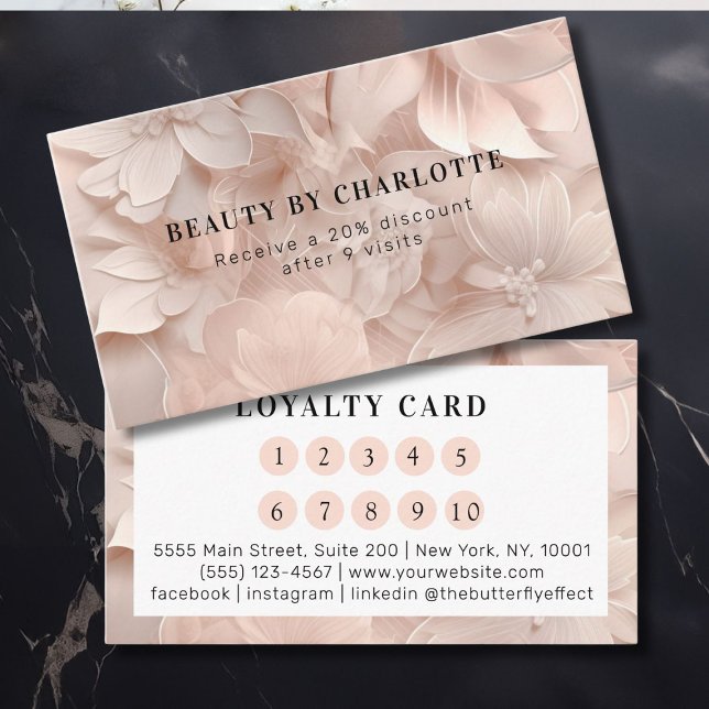 Luxury, Blush-Beige, Flower Salon Loyalty Visitenkarte (Luxury, Blush-Beige, Flower Salon Loyalty Business Card)