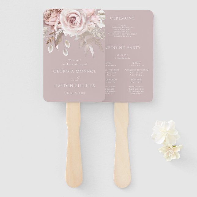 Luxury Blush Floral Botanical Wedding program Fächer (Vorne und Hinten)