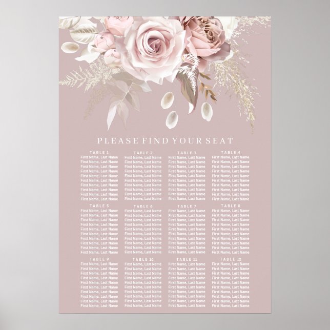 Luxury Blush Floral Wedding Seating Chart Poster (Vorne)