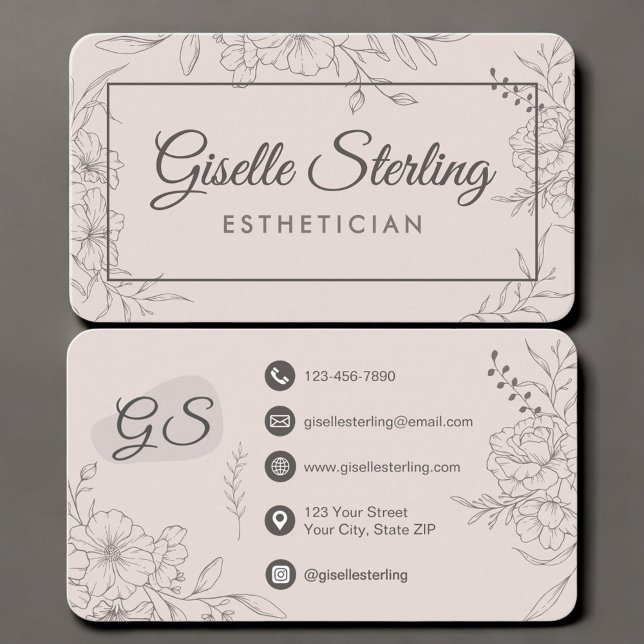 Luxury Blush Pink Floral Script Beauty Esthetician Visitenkarte (Von Creator hochgeladen)