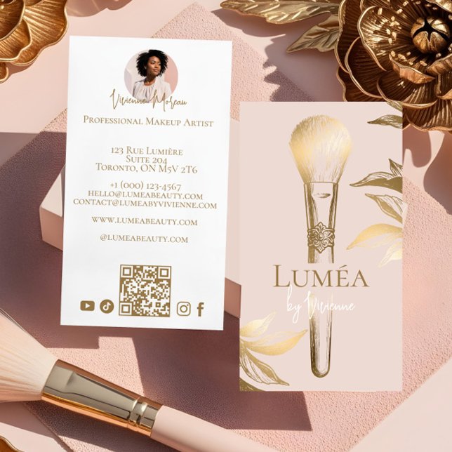 Luxury Blush Pink Gold Beauty Makeup Artist Studio Visitenkarte (Luxury Blush Pink Gold Beauty Makeup Artist Studio Business Card)
