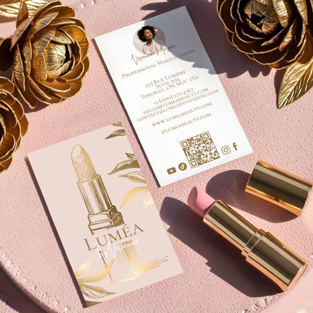 Luxury Blush Pink Gold Beauty Makeup Artist Studio Visitenkarte (Luxury Blush Pink Gold Beauty Makeup Artist Studio Business Card)