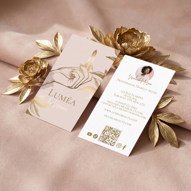 Luxury Blush Pink Gold Beauty Makeup Artist Studio Visitenkarte (Luxury Blush Pink Gold Beauty Makeup Artist Studio Business Card)