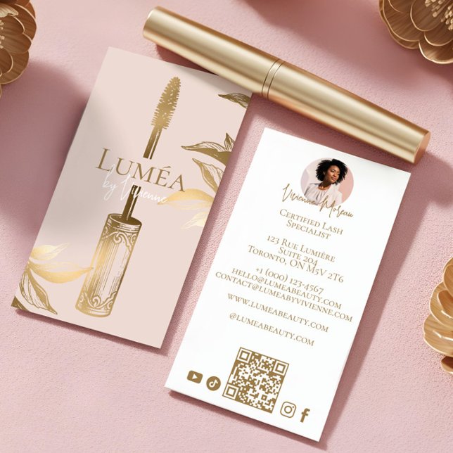 Luxury Blush Pink Gold Beauty Makeup Lash Studio Visitenkarte (Luxury Blush Pink Gold Beauty Makeup Lash Studio Business Card)