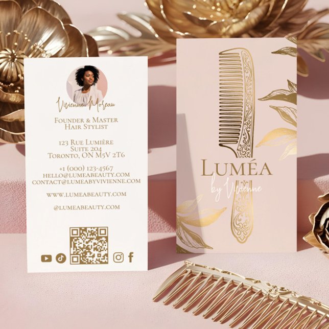 Luxury Blush Pink Gold Beauty Salon Hair Studio Visitenkarte (Luxury Blush Pink Gold Beauty Salon Hair Studio Business Card)