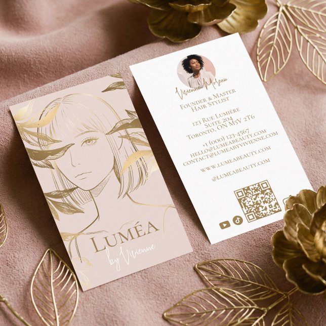 Luxury Blush Pink Gold Beauty Salon Hair Studio Visitenkarte (Luxury Blush Pink Gold Beauty Salon Hair Studio Business Card)