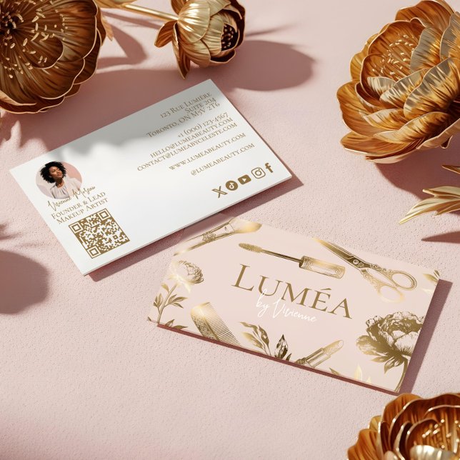 Luxury Blush Pink Gold Beauty Salon Makeup Studio Visitenkarte (Luxury Blush Pink Gold Beauty Salon Makeup Studio Business Card)