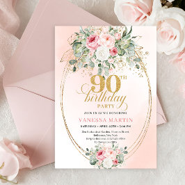 Luxury Blush Rose Gold Boho 90th Birthday Invite Einladung