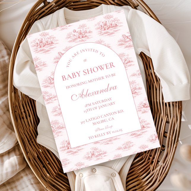 Luxury Blush Toile Baby Shower Einladung (Von Creator hochgeladen)