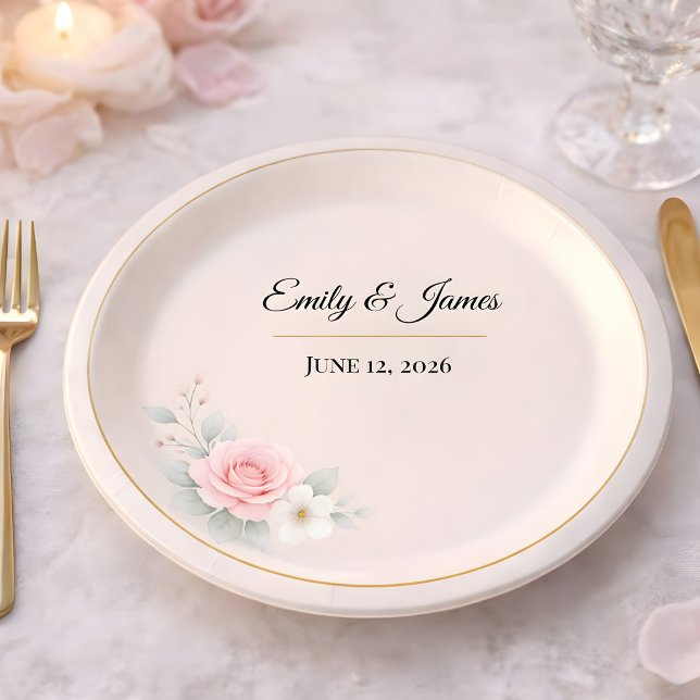 Luxury Blush Wedding Pappteller (Wedding reception paper plate mockup)