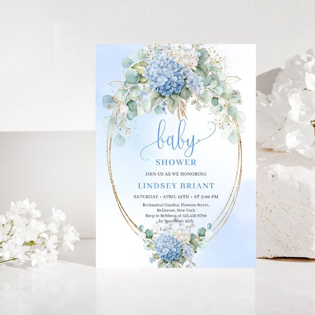 Luxury Bohemian Blue Hydrangea Baby Shower Invite Einladung (Luxury Bohemian Blue Hydrangea Baby Shower Invitation)