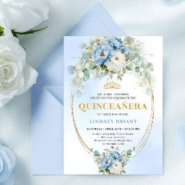 Luxury Boho Blue Peonies Quinceañera Printable Einladung