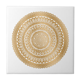 Luxury Boho Imitate Gold Mandala Ornament White Fliese