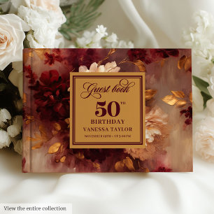 Luxury Boho Marsala Blush Gold Floral 50 Geburtsta Gästebuch