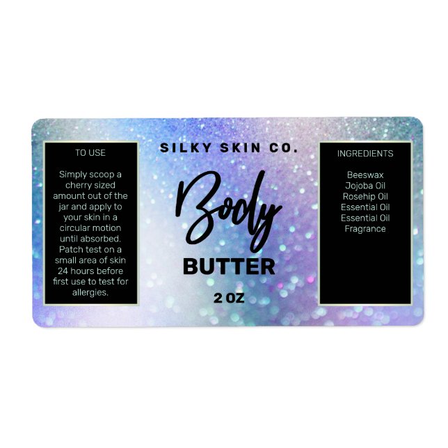 Luxury Bokeh Blue Body Butter Labels (Vorne)