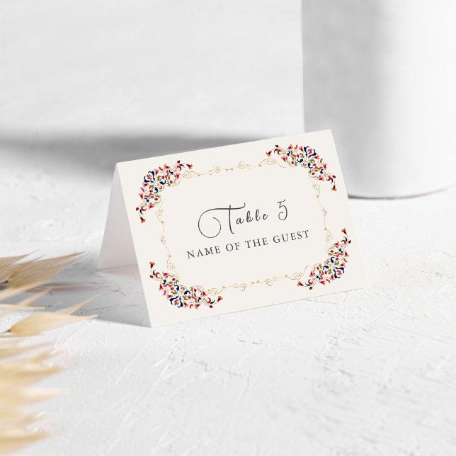 Luxury Botanical Floral Paisley Wedding Place Card Tischnummer (Von Creator hochgeladen)