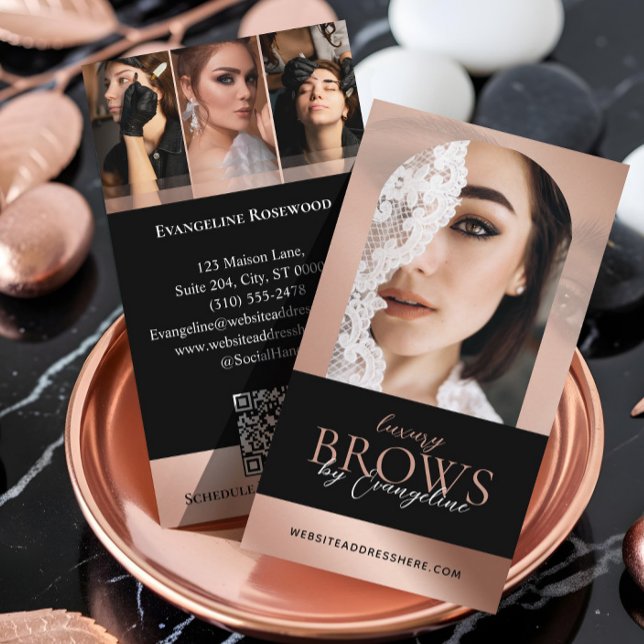 Luxury Brow Artist Salon Arch Photo Black Rose Visitenkarte (Luxury Brow Artist Salon Arch Photo Black Rose Business Card)