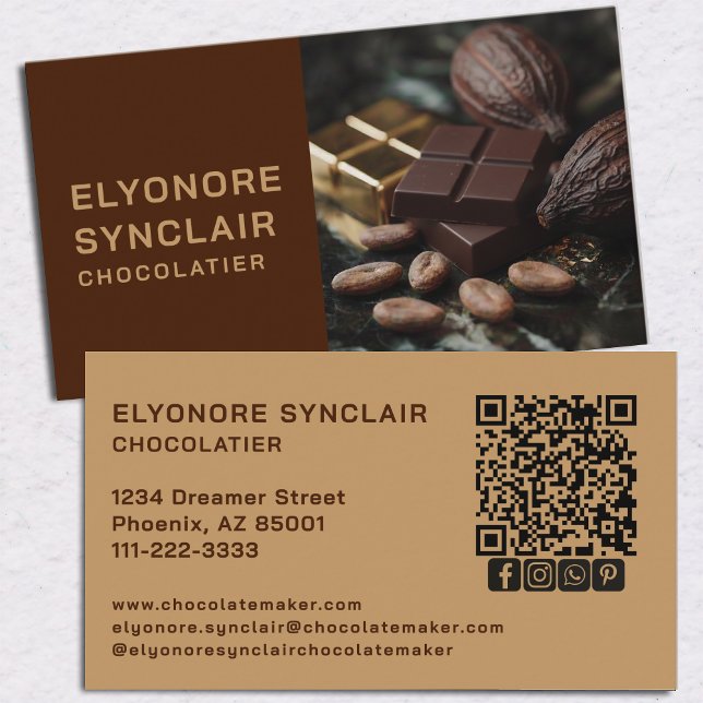 Luxury Brown Beige Half Photo Chocolatier Social Visitenkarte (Von Creator hochgeladen)