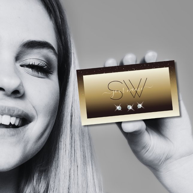 Luxury Brown Beige Ombre Sparkle Diamonds Initiale Visitenkarte (Von Creator hochgeladen)