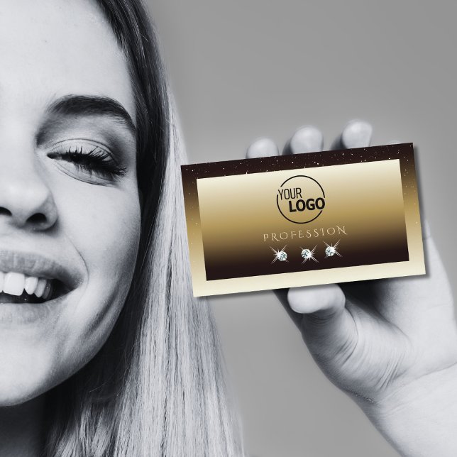 Luxury Brown Beige Ombre Sparkle Diamonds Logo hin Visitenkarte (Von Creator hochgeladen)