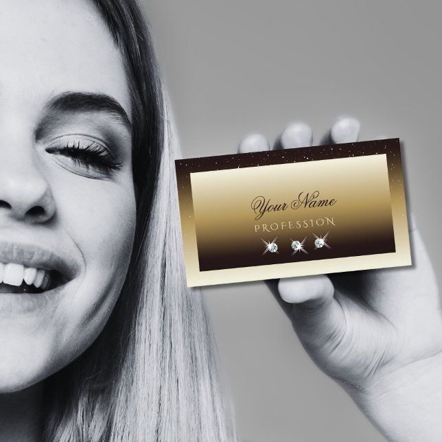 Luxury Brown Beige Ombre Sparkle Diamonds Stilvoll Visitenkarte (Von Creator hochgeladen)